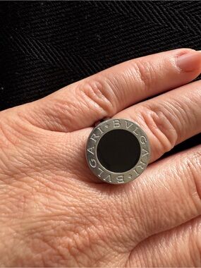 Black Center Stainless Steel Fashion Ring Women size 6.5